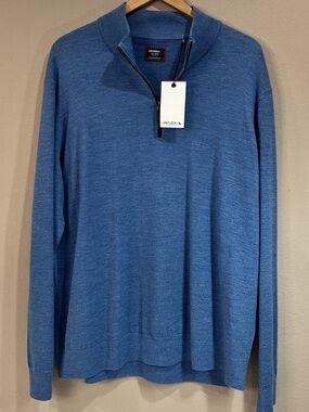 UNTUCKit Belguardo 100% Merino Wool Men's Sweater 1/4 Zip Knit Blue SZ XXL